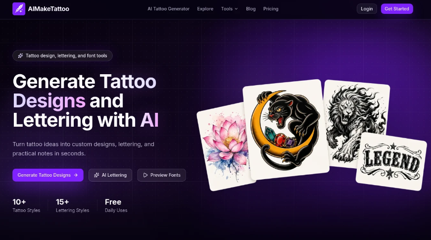 AIMAakeTattoo: AAI Tattoo Generator, an online tool for the generation of a collection of AI tattoos, text layout and preview of fonts