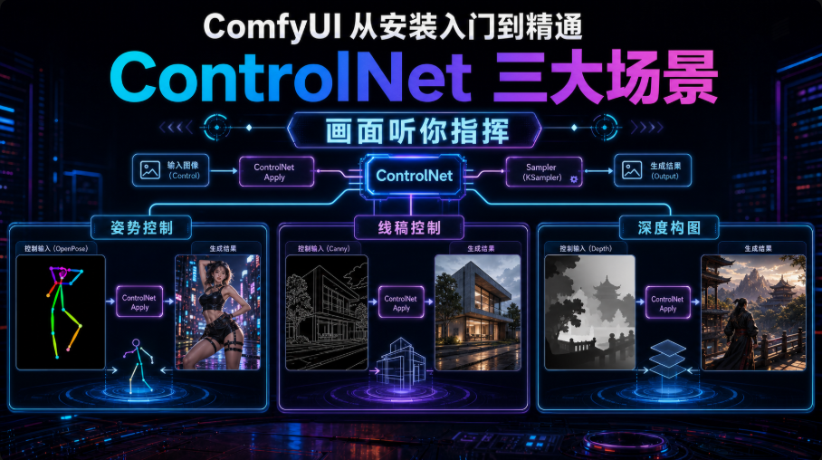85b62527j00tjl3hj00mrd000p800e4p ComfyUI 从安装入门到精通,ControlNet 三大场景(画面听你指挥)