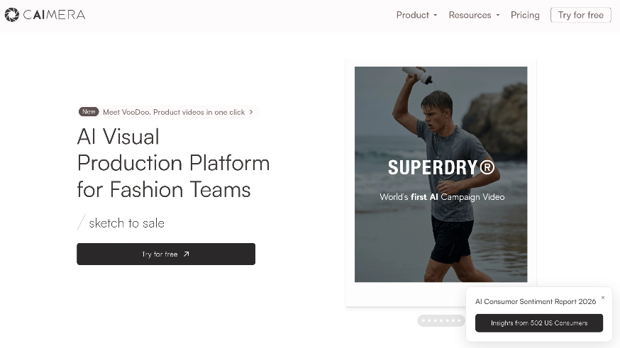Caimera: A visual production platform, providing AI fashion models, sketching images, table of contents, etc