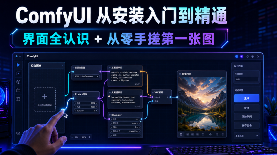 ComfyUI from installation entry to mastery, interface to all + first image from scratch