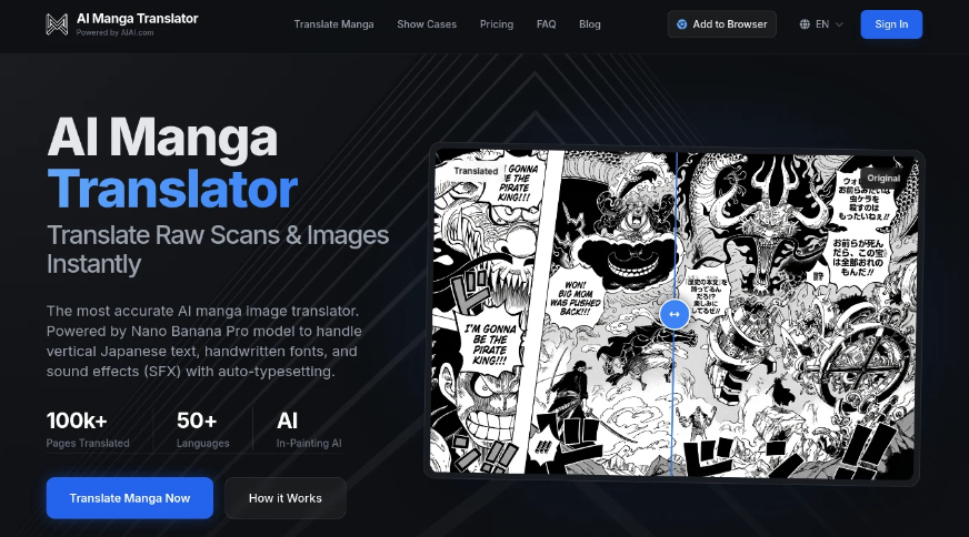 AI Manga Translator: AI Image Translation Tool, which supports automatic embedding, bulk translation and over 50 languages