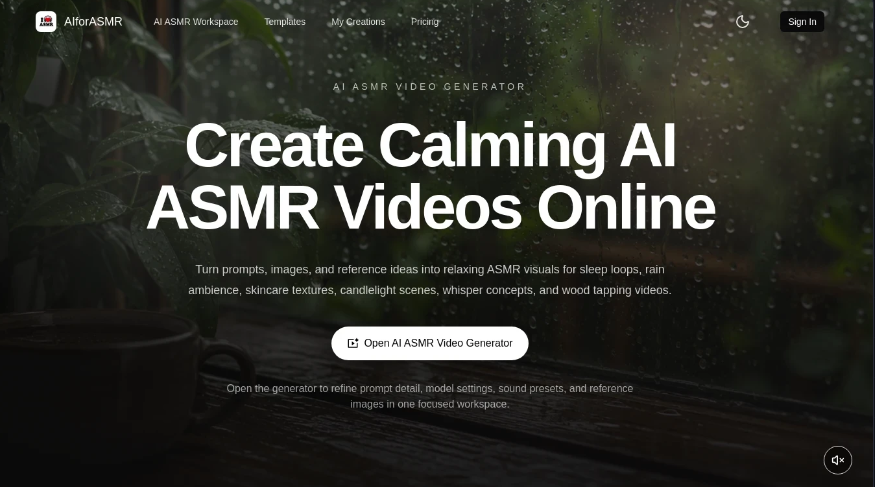 AIforASMR：在线AI ASMR视频生成器，将提示词、图片和参考想法转化为ASMR视频