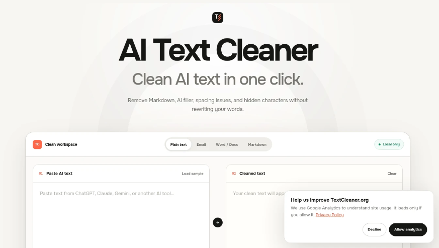 TextCleaner：AI文本清理工具：一键去除AI生成内容的格式杂质