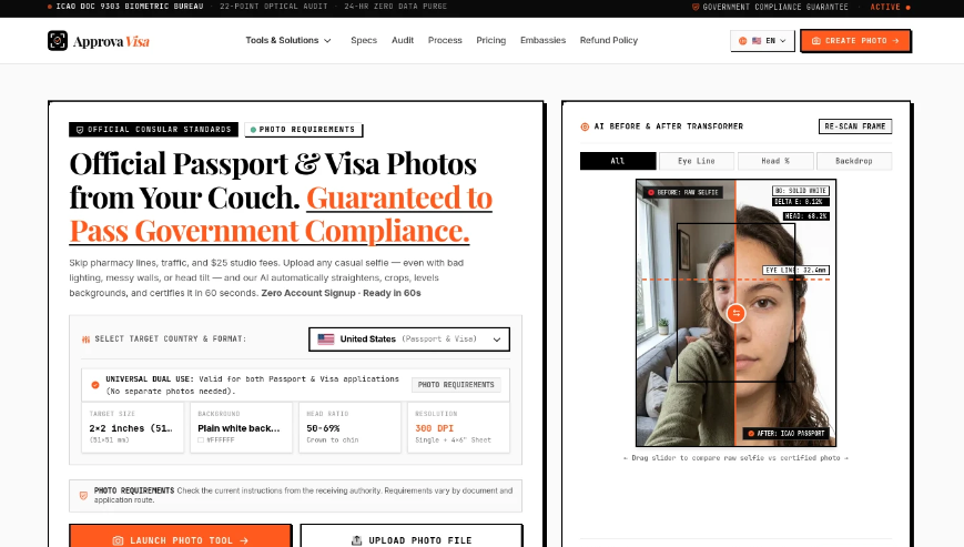 557f8680j00tl4llg006od000o500dpp Approva Visa: Professional online document processing tool, automated processing of passport and visa photographs using AI technology
