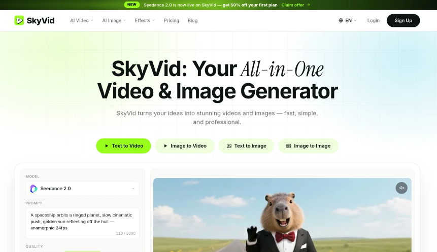 SkyVid: One-stop AI Video and Image Generation Platform providing video and image generation, style conversion and animation functions