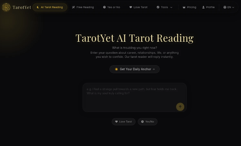 TarotYet：AI 塔罗解读工具，提供精准的塔罗牌解读、是非占卜及实时心理咨询