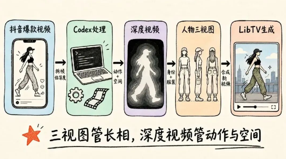 dc2937eaj00tks7mg00hgd000pv00eep 用AI复刻抖音爆款视频,Codex + LibTV 的 AI 短视频创作全流程