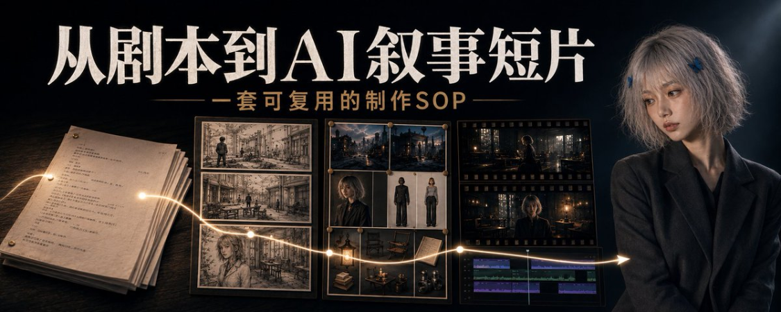 eef5669cj00tkq7bu00m9d000v900cip 一人团队AI视频商业出片实战教程,从0到1跑通AI短片制作全流程SOP
