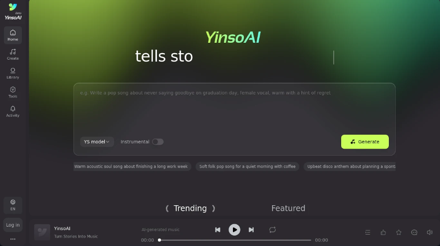 Yinso：AI音乐生成平台，用户可以利用AI创作歌曲并发现其他用户的音乐作品
