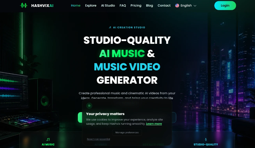 Hashvix: Ai Music and Video Generation Platform, which converts text or lyrics into professional music and video