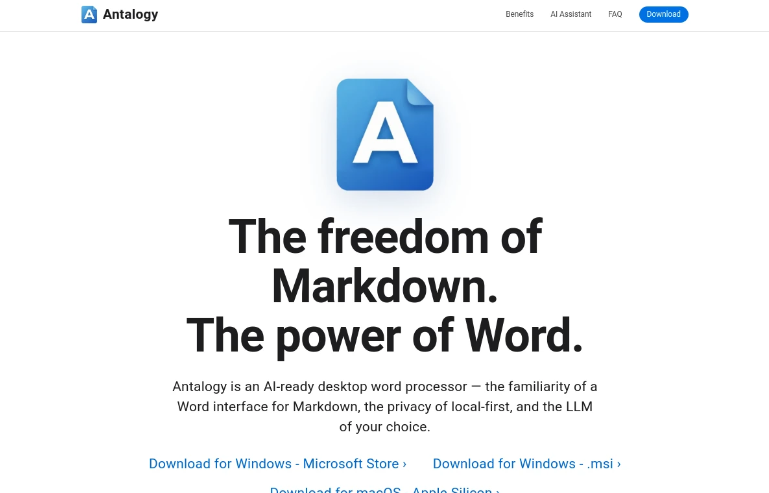 Antalogy: A desktop text processor for the AI era, combining Word interface with Markdown