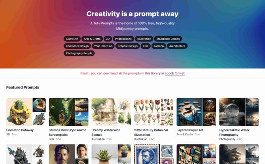 AiTuts Prompts: 一个免费好用的midjourney提示词网站