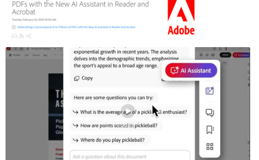 Adobe推类ChatGPT助手AI Assistant 并集成到PDF中
