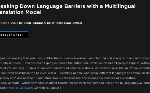 游戏沟通无边界:Roblox 发布 AI实时聊天翻译器