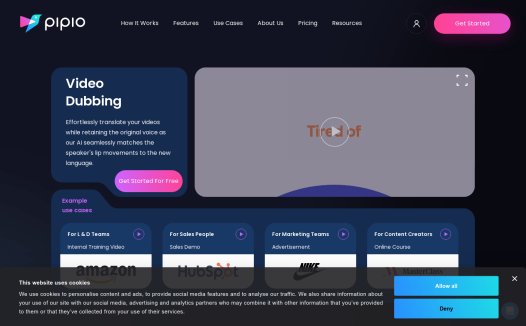 Pipio:可将视频翻译成多种语言并自动配音,视频自动AI配音工具