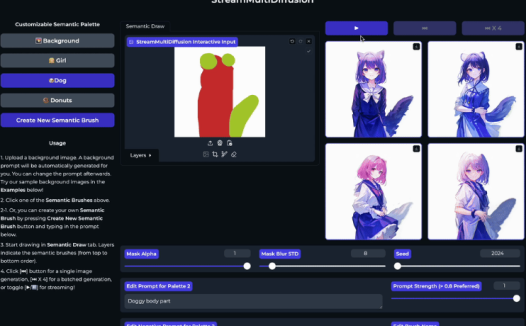 AI实时绘画系统StreamMultiDiffusion 支持局部涂抹+提示生成图片