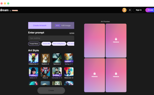 Dream by WOMBO AI：在线AI绘画图片生成工具