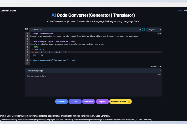 AI Code Converter：人工智能AI代码翻译器，不用编程也可以写代码 – AI-人工智能-1ai.net