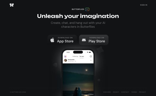 ButterfliesI:AI社交平台, 允许用户与AI角色进行创造、聊天和社交的应用程序