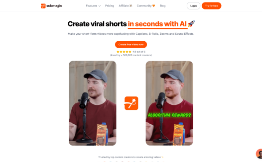 Submagic:全自动短视频字幕生成AI工具,一款强大而易用的短视频工具