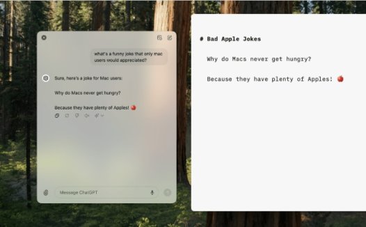 ChatGPT Mac 版应用大更新,提供了并排窗口方便多任务处理