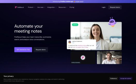 Fireflies：AI智能会议总结工具，可以转录、总结、分析会议内容