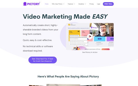 Pictory:在线视频制作编辑器,面向内容营销人员的视频制作工具