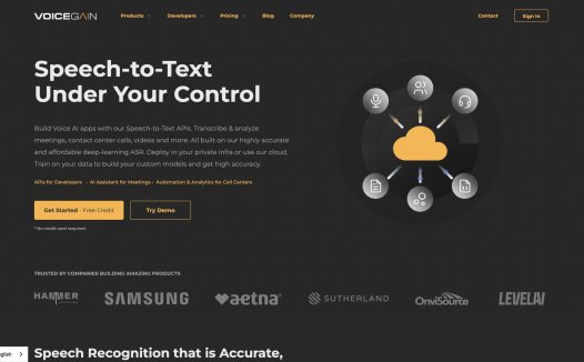 Voicegain：一款高效的语音转文本平台，提供语音识别服务，适用于会议记录、客户服务等多种场景