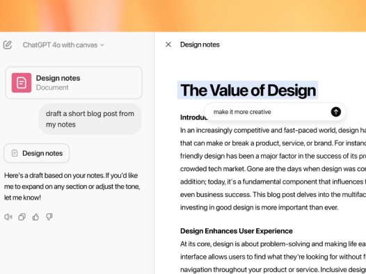 OpenAI 推出全新写作、编码工具 ChatGPT Canvas,将免费开放