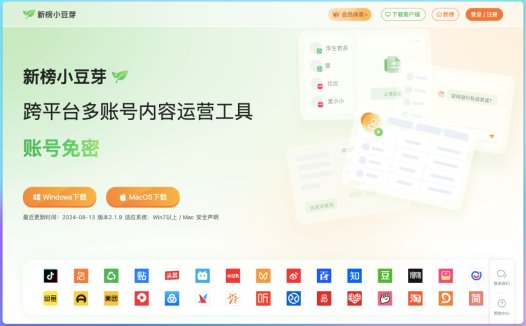 新榜小豆芽 :跨平台多账号内容运营工具,批量/定时发布、AI混剪、私信消息提醒
