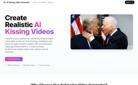 AI Kissing Video Generator:AI亲吻视频生成器,使用AI技术将照片转化为逼真的亲吻视频