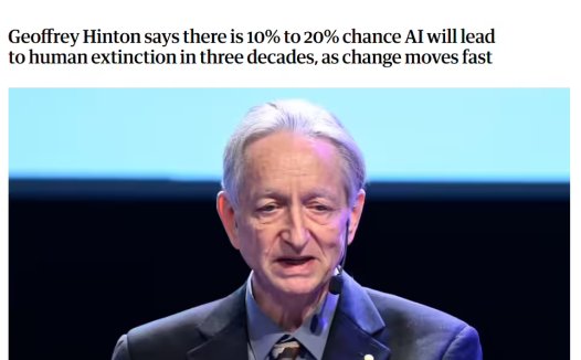 “AI 教父”杰弗里・辛顿:30 年内人工智能致人类灭亡几率达 10%~20%