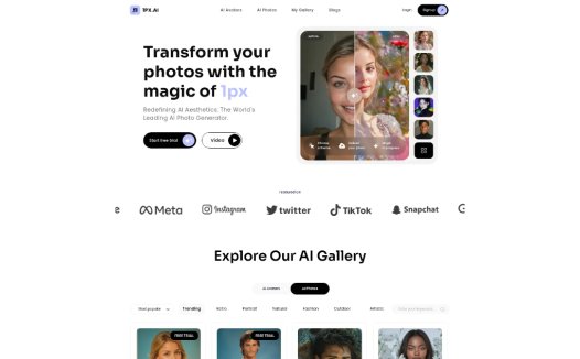 1PX：人工智能照片生成平台，专为照片和头像的生成设计