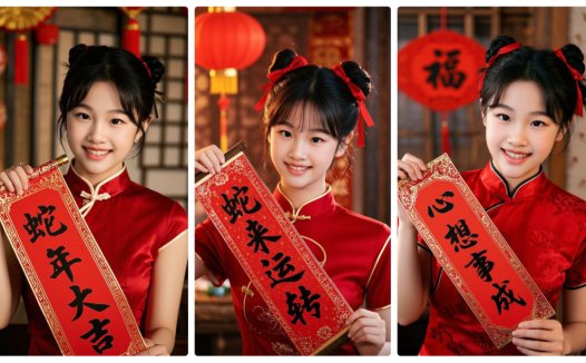 新年写真素材,用AI快速创作春节拜年祝福场景人像写真图