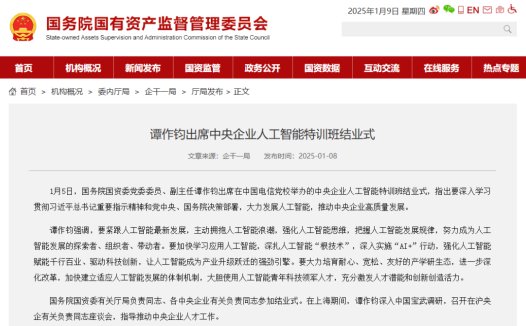 国资委:要大力发展人工智能,加快建立适应人工智能发展的体制机制