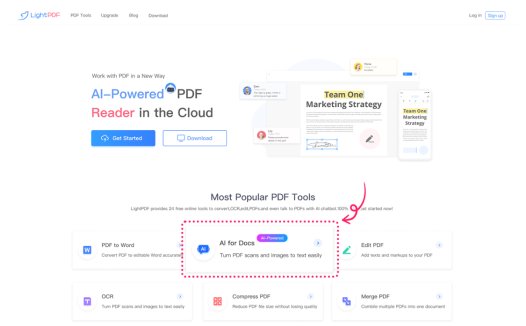 LightPDF：AI文档聊天机器人，即时分析和提取PDF、Word、Excel 和PPT 文档中的数据