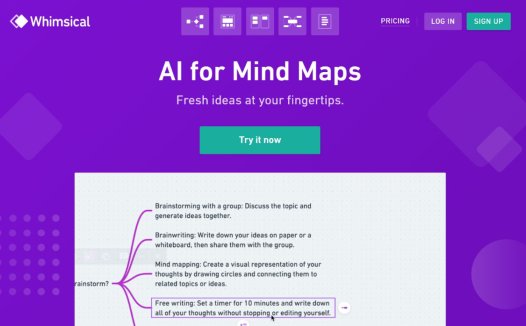 Whimsical：免费好用的思维导图生成工具，集成了多种绘图功能的AI在线工具