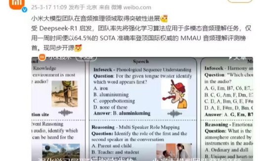 受 DeepSeek-R1 启发,小米大模型团队登顶音频推理 MMAU 榜