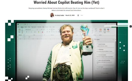 Excel 世界冠军迈克尔・贾曼叫板微软 Copilot:它目前还不能取代我