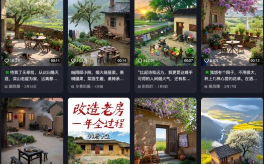 用AI免费制作爆款治愈乡村小屋小院怀旧视频,条条爆款
