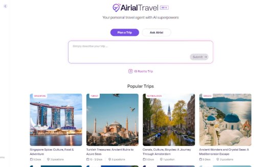 Airial Travel：ai旅行助手，使用AI生成旅行行程计划