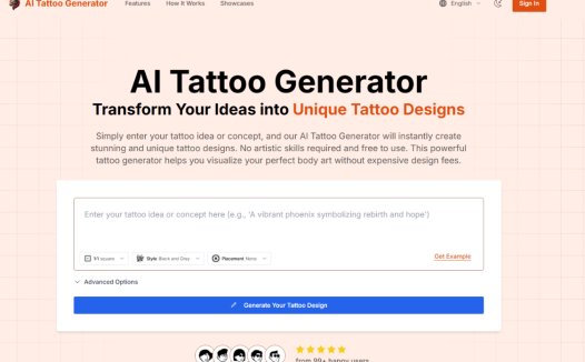 AI Tattoo Generator：AI纹身设计生成器，只需输入纹身想法或概念立即创建纹身设计