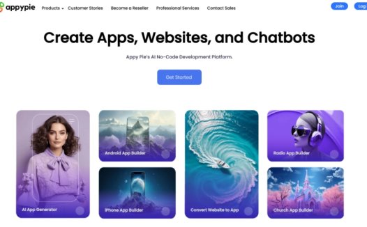 Appy Pie：AI无代码开发平台，提供包括App构建器、网站构建器、聊天机器人创建工具、工作流程自动化和AI设计工具