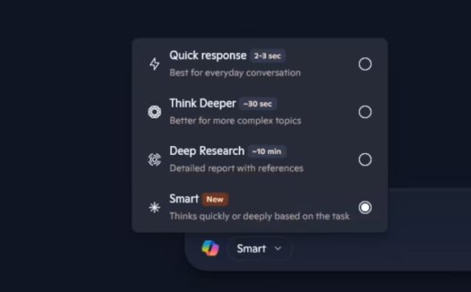 关联 GPT-5:微软 Copilot 测试“智能”模式,基于任务动态调整 AI 思考时间