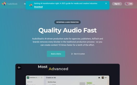 AudioStack：AI音频制作工具，快速生成高质量音频、多语言支持和个性化语音生成等功能