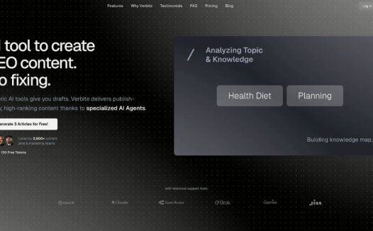 Verbite：用于创建 SEO 内容的AI工具，确保内容准确、SEO友好，提升搜索排名和转化率