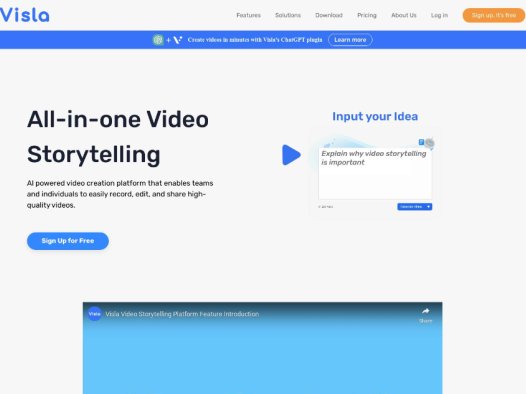 Visla：AI视频创作和编辑平台，提供 AI 视频生成、编辑、录制、协作和分享功能