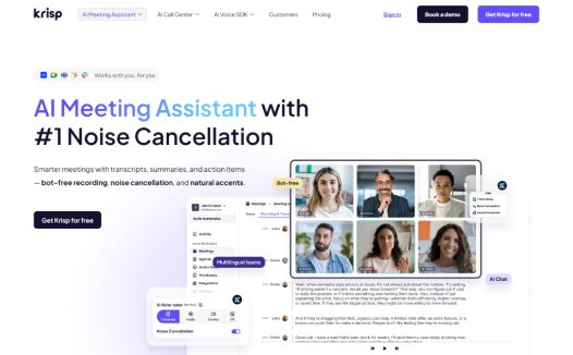 Krisp：AI语音工具，能够即时消除噪音、强化语音，提供在视频会议和电话中的清晰通话体验
