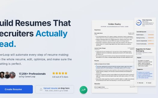 CareerLoop：帮助用户创建专业简历的平台，使用AI生成并优化简历提高面试机会