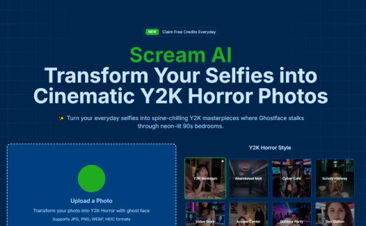 Scream AI：AI照片工具，普通自拍转化为电影级Y2K恐怖照片